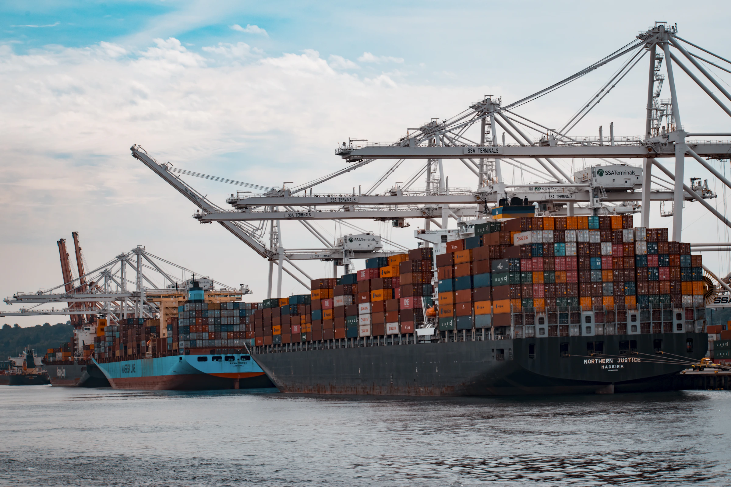 Container port and cargo logistics, industry illustration